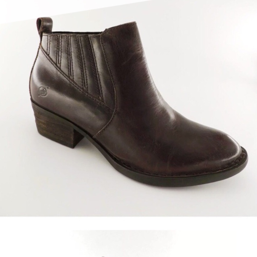 Born Beebe Boots Pull On Booties Brown Leather Ankle Gore Womens. Size 7.5M - Picture 2 of 11